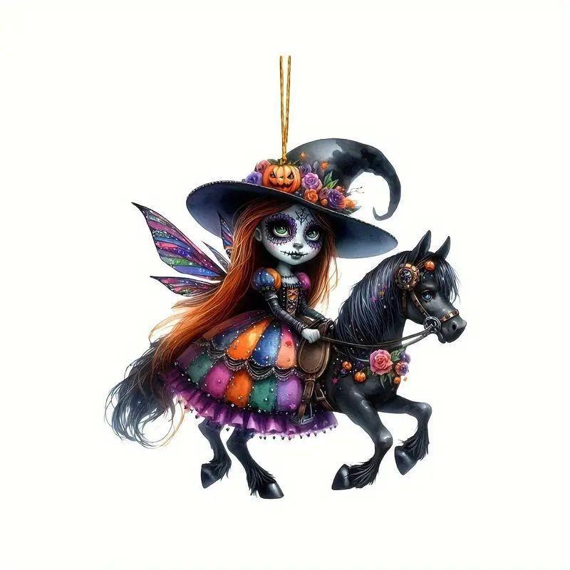 Acrylic Whimsical Witch Car Pendant For Halloween Car Interior And Decor Delight