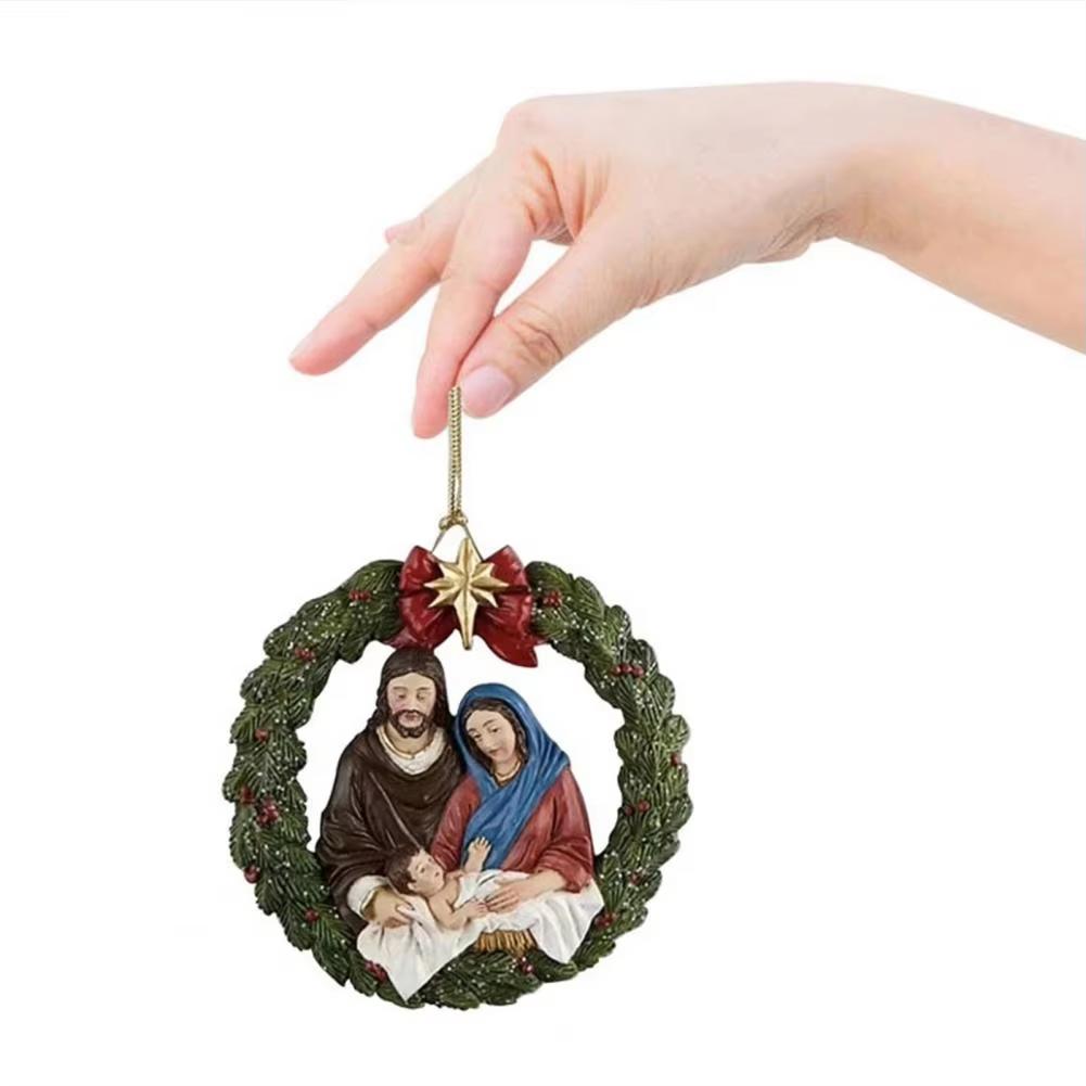 Christmas Tree Pendant Decoration 3D Hollow Circle Nativity Christmas Pendant Acrylic Indoor Christmas Party Scene Decoration