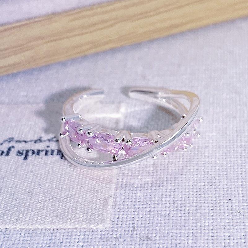 Cross Colored Treasure Personalized Row Diamond Colored Zircon Galaxy Track Ring Sweet Cool Niche Light Luxury High Sense Ring Woman