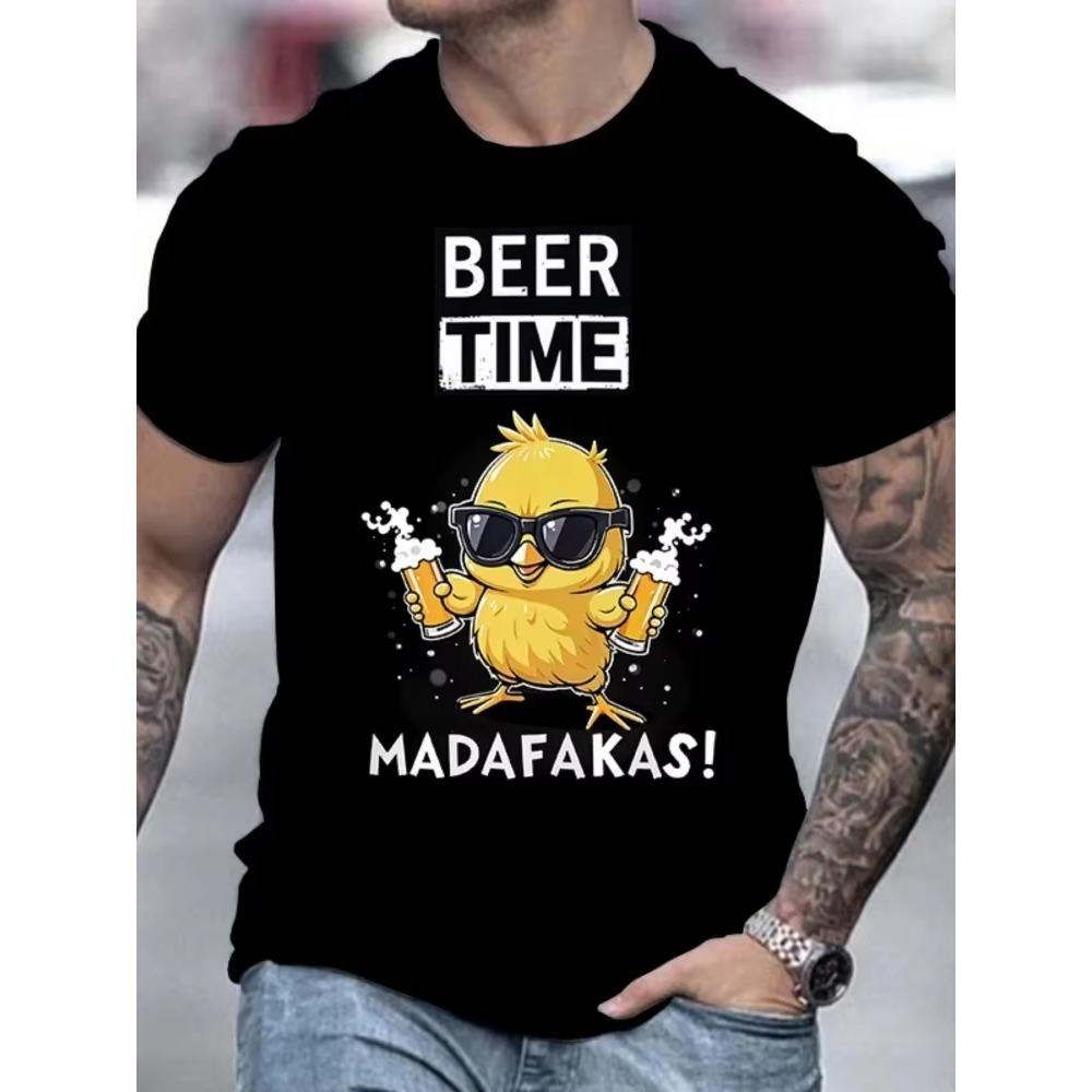 2025 New Street Style Men's Fashion T-shirt 3D Duck Print Men's Daily Casual T-shirt Outdoor Sports Men's Loose Short Sleeve Top