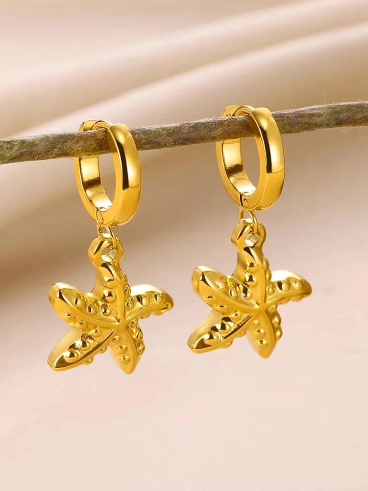 

Hot Selling Starfish Conch Earrings Marine Life Stainless Steel Earrings Seaside Beach Wind Earrings