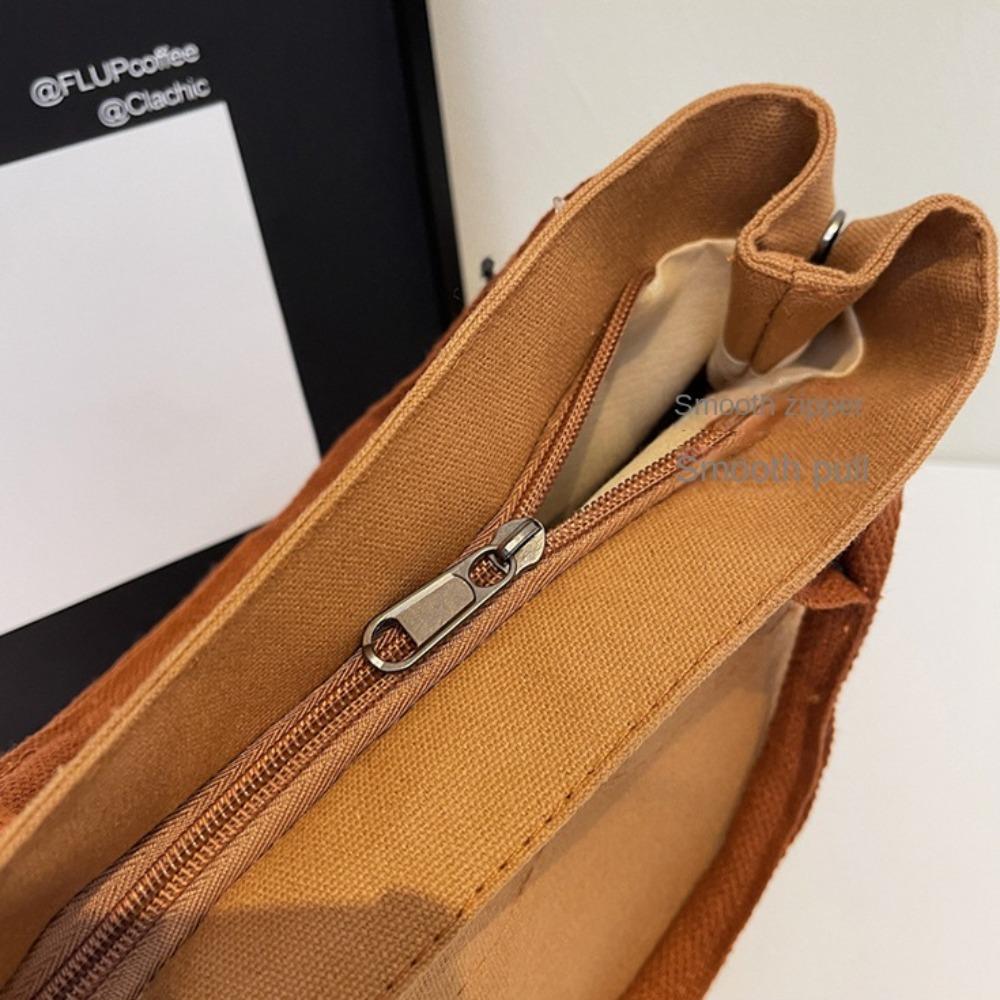 Multiple Pockets Canvas Shoulder Bag Solid Color Women Handbag Casual Oxford Tote Bag Outdoor