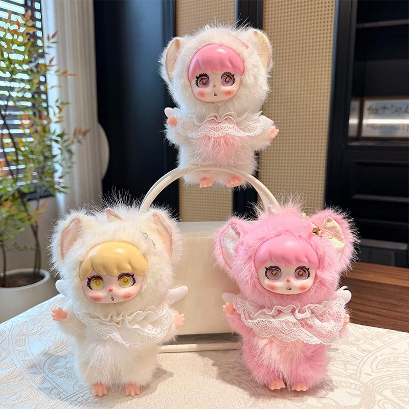 Cute Angel Wings Plush Lace Vinyl Doll Series Pendant Keychain Backapck Hangings Decoration Gift