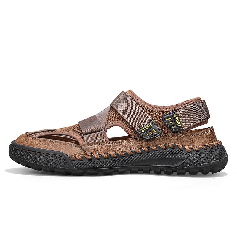 Hand-stitching Men's Beach Flats New Fashion Male Sandals Summer Outdoor Leisure Hollow Out Shoes Breathable Soft Mesh Footwear