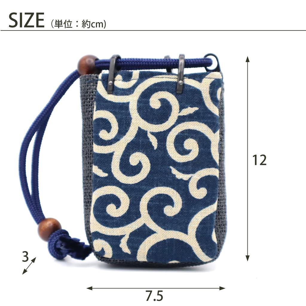 Maruzen Drawstring Small Item Arabesque Made In Navy X 12 X 3 Cm Bag, Case, Pattern, Japan, Blue, Approx. 7.5