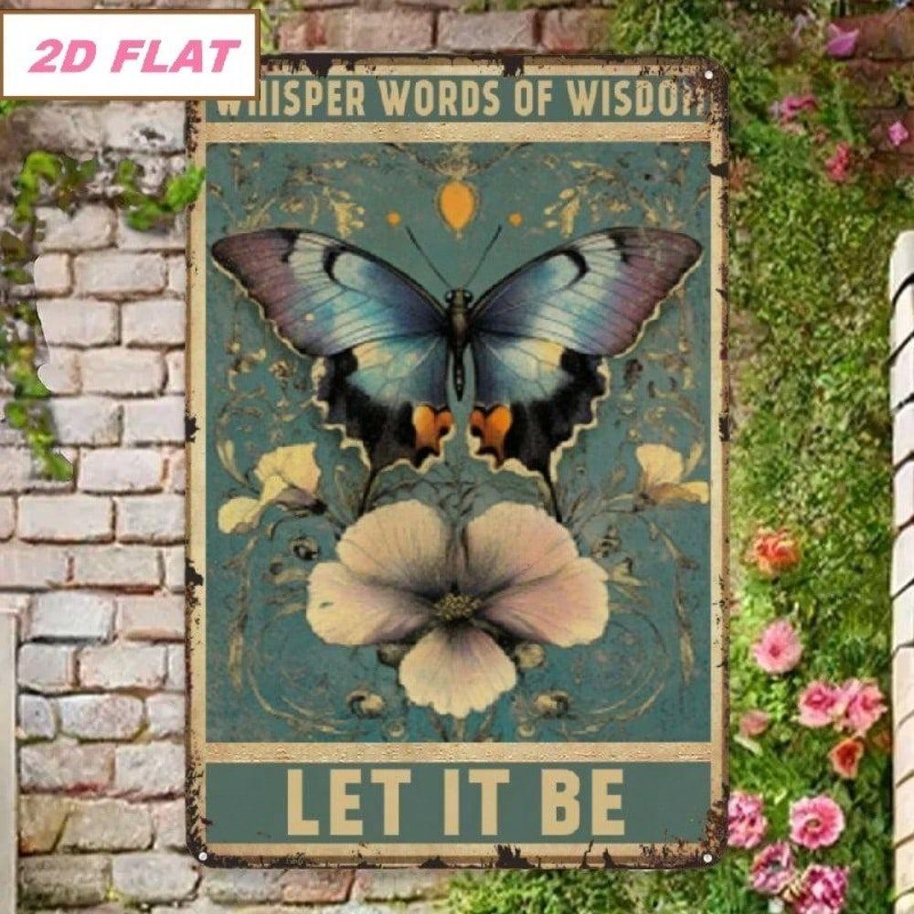 Vintage Metal Sign 8x12 Inch – Rustic Farmhouse Wall Decor with Butterfly Floral Design, 2D Flat Metal Wall Art