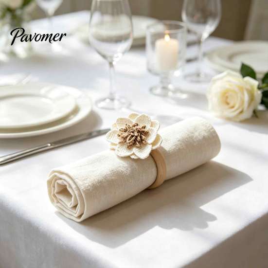 Reusable Cloth Napkin Rings 6Pcs Linen Flower Rings, Wooden Ring Rustic Holders, Floral Table Decorations Farmhouse for Wedding Bridal Shower
