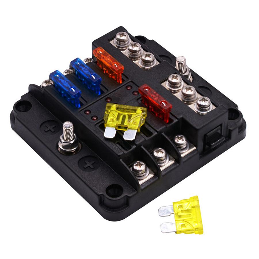 6-Way Blade Fuse Box Block Holder Power Distribution For 12V 24V Car Boat Marine