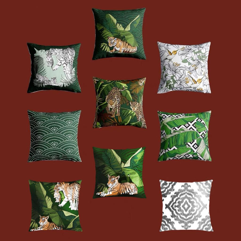 New Green Plant Tiger Pillowcase American Geometric Peach Leather Velvet Printed Home Pillow Sofa Bedside Cushion Cover