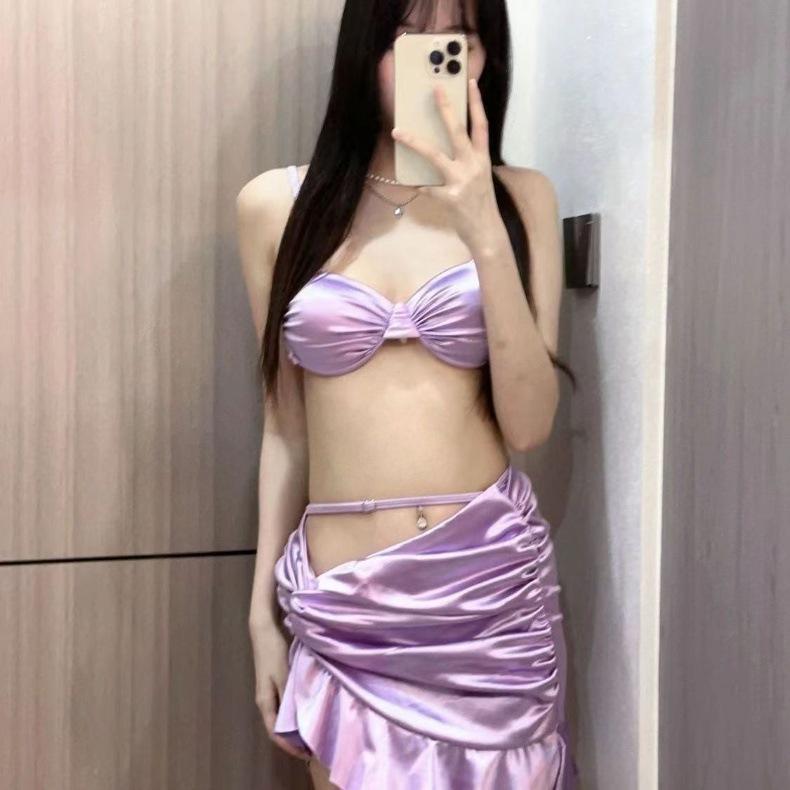 Thai-Style Glamorous High-Shine Hot Girl Swimsuit Bikini with Hip-Hugging Skirt