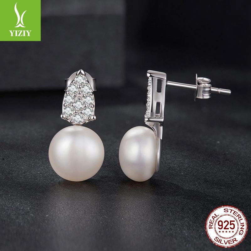 S925 Sterling Silver Freshwater Pearl Mozzarella Stud Earrings Elegant Charm Temperament Moissanite Stud Earrings