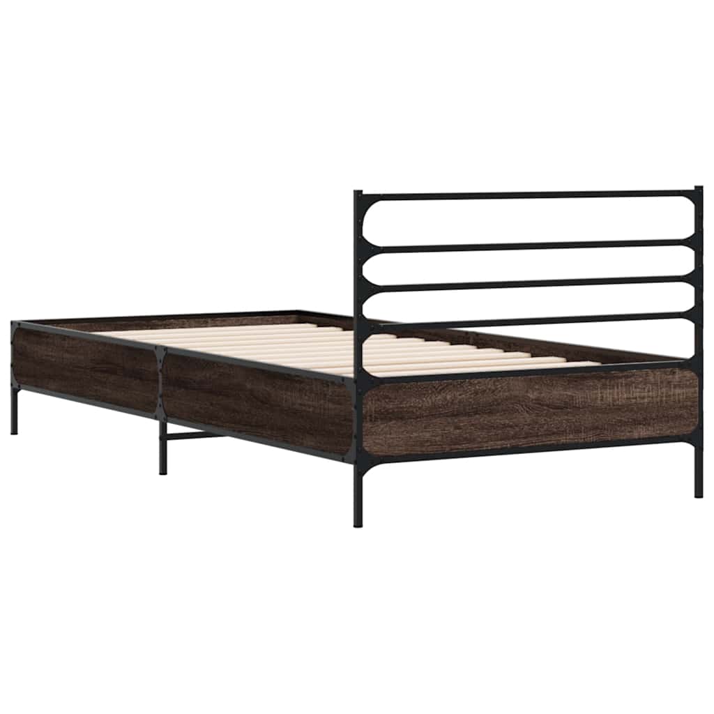 Brown Bed Frame with Oak Effect 100 x 200 cm Wood Based Panel and Metal