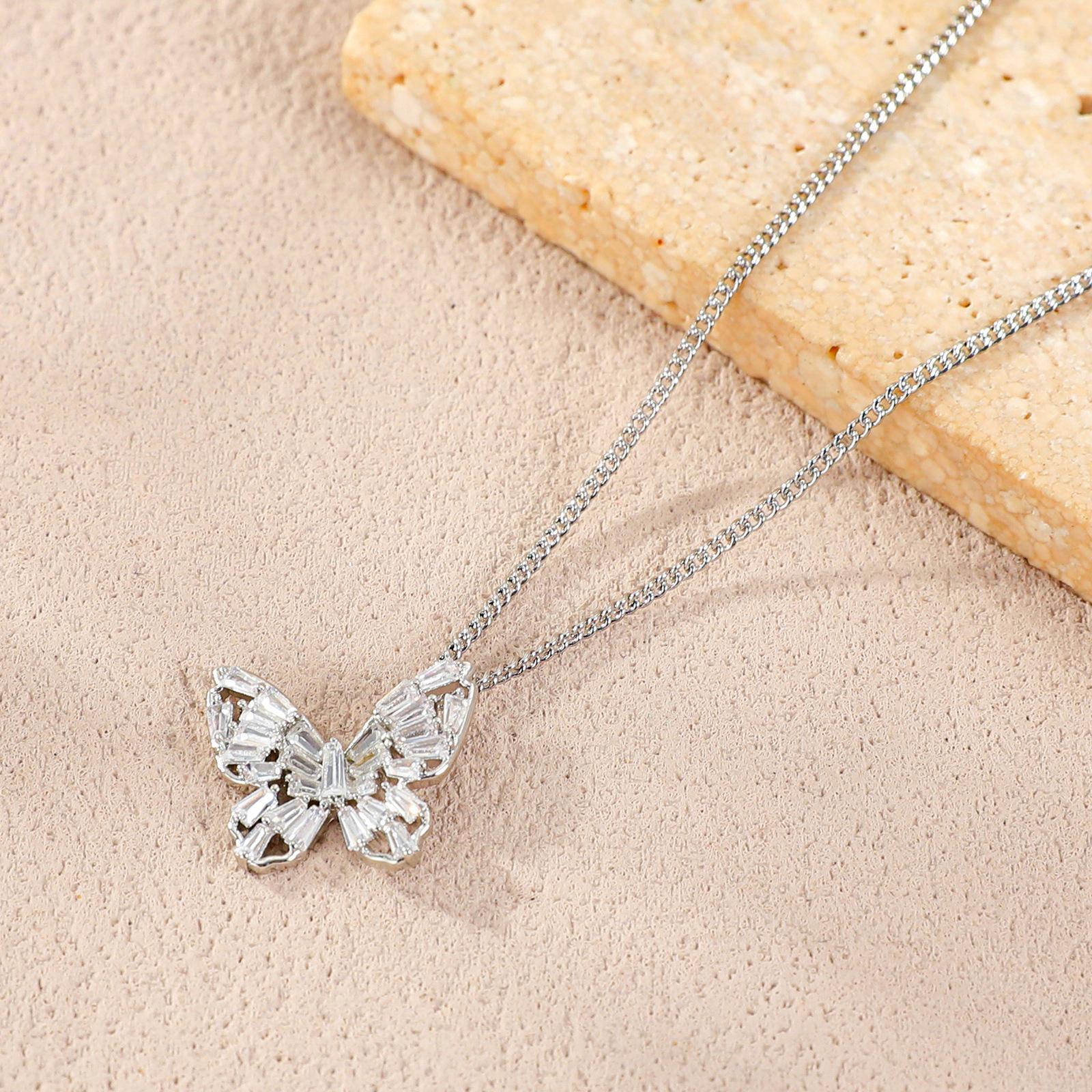 Butterfly Zircon Pendant Necklace - Japanese Korean Style Luxury for Women
