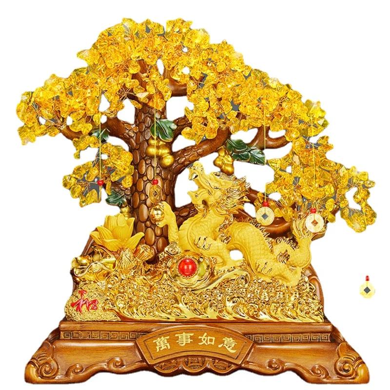 Topaz Crystal Rich Tree Dragon for Home Decoration Chinese Crafts Business Gift Hotel Porch Decoration Prosperity Accessories