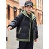 Winter Warme Jungen Patchwork Kapuzen-Reißverschlussjacken Schulkinder Mäntel Kinder Outfits Windbreaker