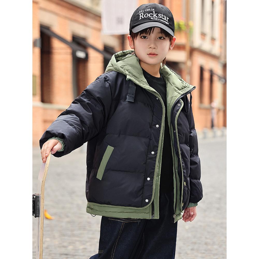 Winter Warme Jungen Patchwork Kapuzen-Reißverschlussjacken Schulkinder Mäntel Kinder Outfits Windbreaker