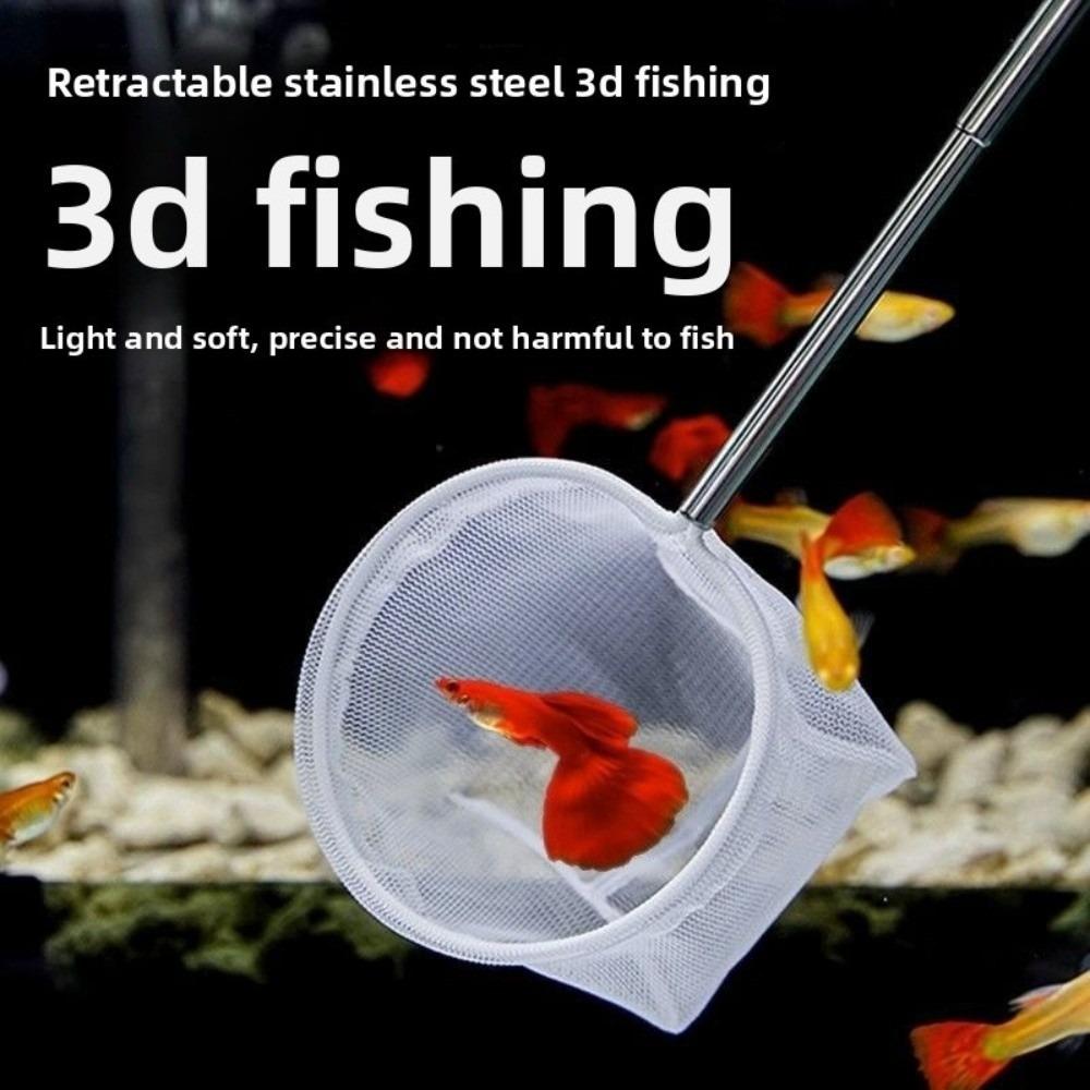 Portable Telescopic Pole Mini Fishing Nets Round Metal Handle Fish Tank Cleaner Fine Mesh Multi-size Aquarium Fish Nets Home Use