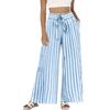Women's Striped Loose Casual Comfortable High Waist Wide Leg Straight Drawstring Pocket Casual Pants