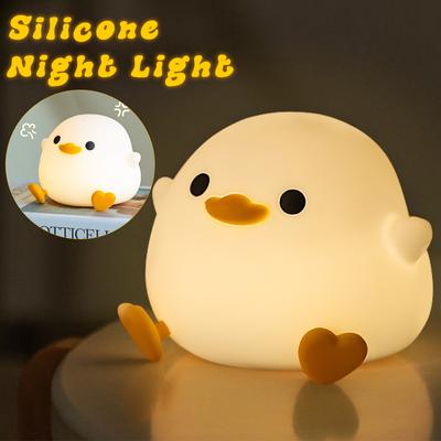 Children LED Night Light Cute Duck Night Lamp USB Rechargeable Silicone Sleep Light Touch Sensor Nightlights for Kids Room Gift