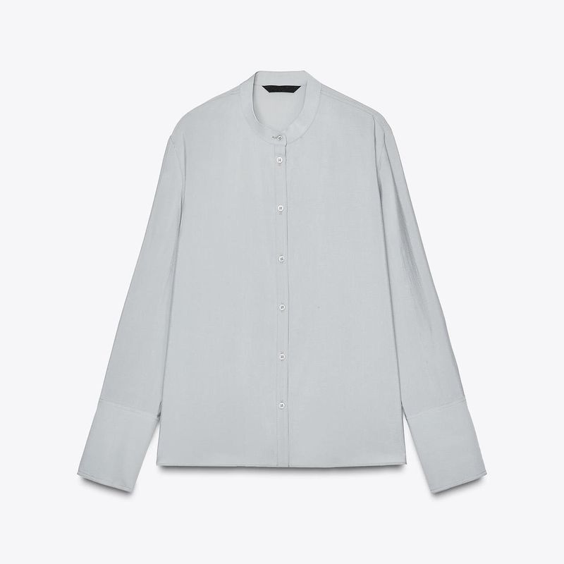 Lyocell Blended Draping Round Neck Long Sleeve Shirts 4437046 Draping Mid Waist Wide Pants Pants 4437047