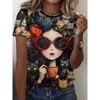 Women's T-Shirts Cartoon Characters Print Harajuku Vintage Short Sleeve O Neck Funny Top
