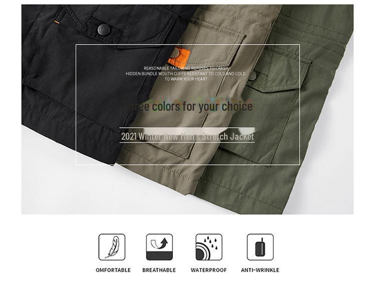 Men's Mid-Length Hooded Outdoor Jacket - Autumn/Winter, Plus Velvet, Multi-Pocket, Loose Fit