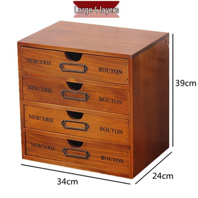 Solid Wood Multi-Layer Office Desk Organizer and Cosmetics Storage Box