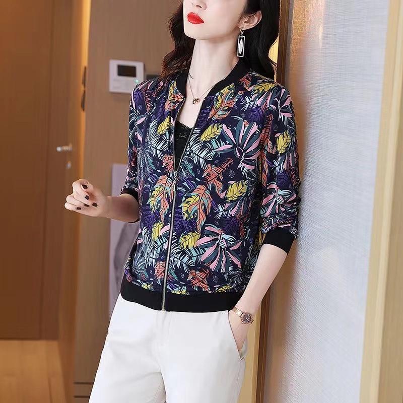 Plus Size Chiffon Baseball Jacket: Fashionable Long Sleeve Cardigan for Mothers Over 50