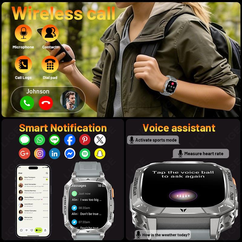 AK103 Outdoor Smart Watch Bluetooth Call Heart Rate Blood Oxygen Multi-Sport Smartwatch Black