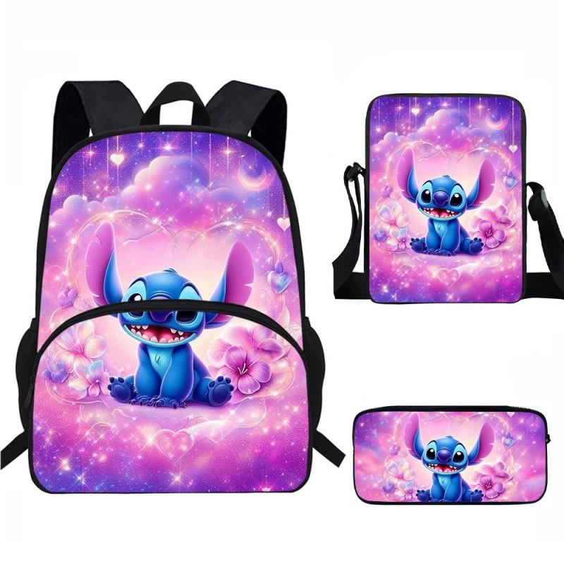 Stitch Kids School Backpack Set Elementary Students Oxford Fabric Ergonomic Design Printed Cartoon 3-Piece Bundle