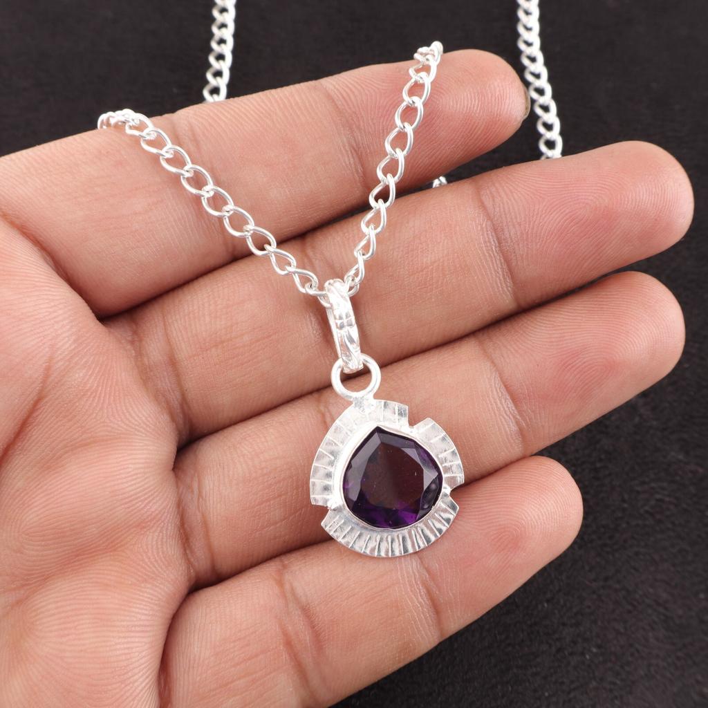 925 Sterling Silver Jewelry Amethyst Gemstone Handmade Pendant 1.15" For Women PP-8-7