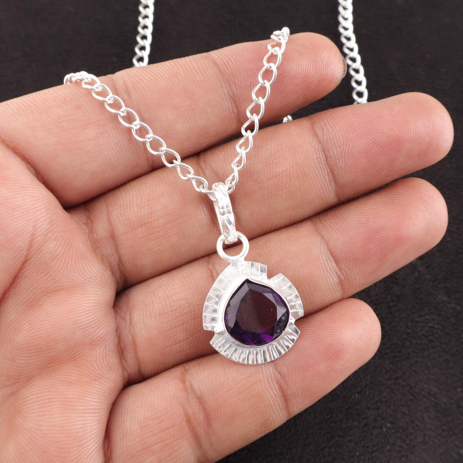 

Ювелирные изделия из стерлингового серебра 925 пробы, аметист, драгоценный камень, кулон ручной работы 1,15 дюйма для женщин PP-8-7