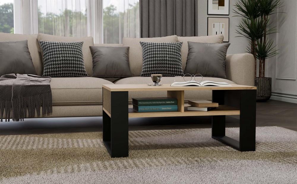 Modern 2P SLIM Coffee Table, Artisan Oak, Black