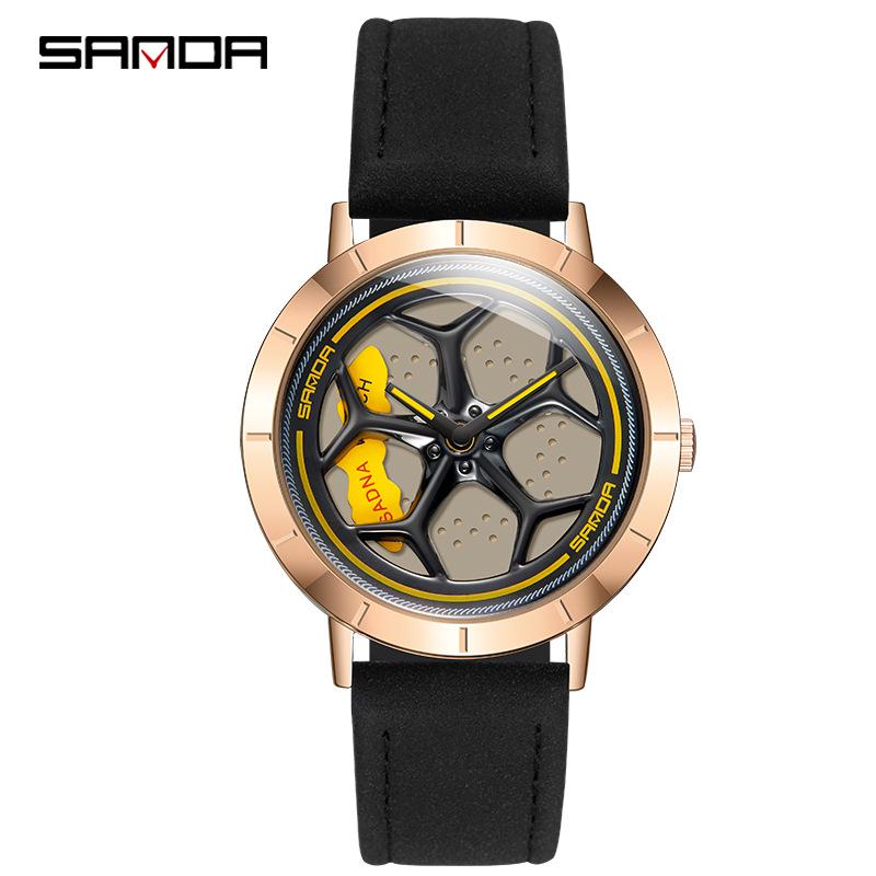 Sanda Men s Personalized Quartz Watch - Leather Strap, Waterproof, Rotating Dial