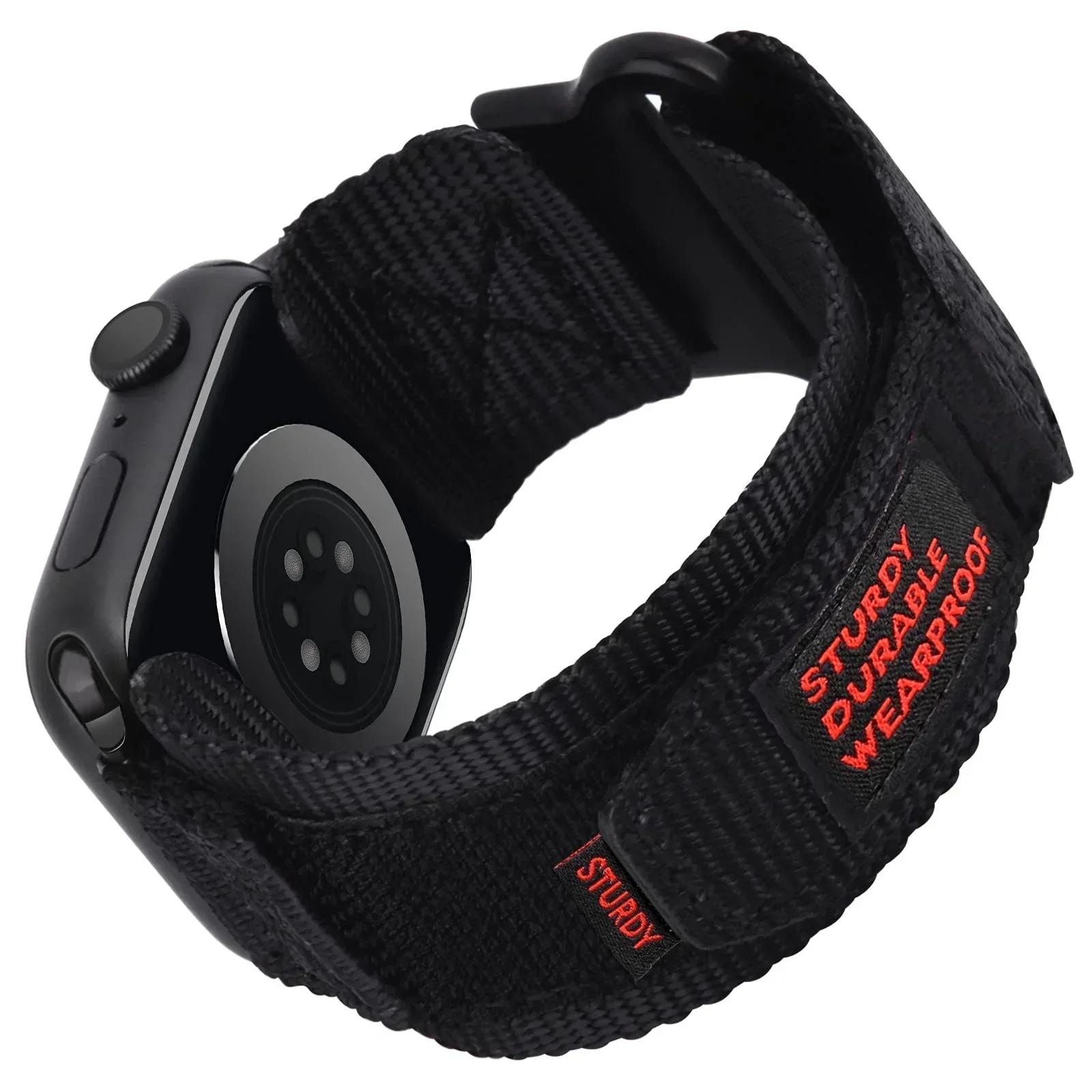 

НОВЫЙ спортивный нейлоновый ремешок для Apple Watch Band Ultra 2 49 мм 46 мм 42 мм 45/44/41 мм 40 мм браслет для Iwatch Series 10 9 8 7 6 SE 5 4 38mm 40mm 41mm чёрный