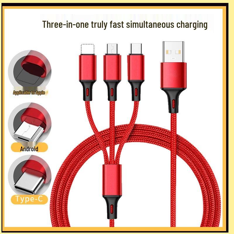 One-to-three Nylon Braided Charging Cable for Apple, Android, Huawei - Fast Charge 3-in-1 Gift