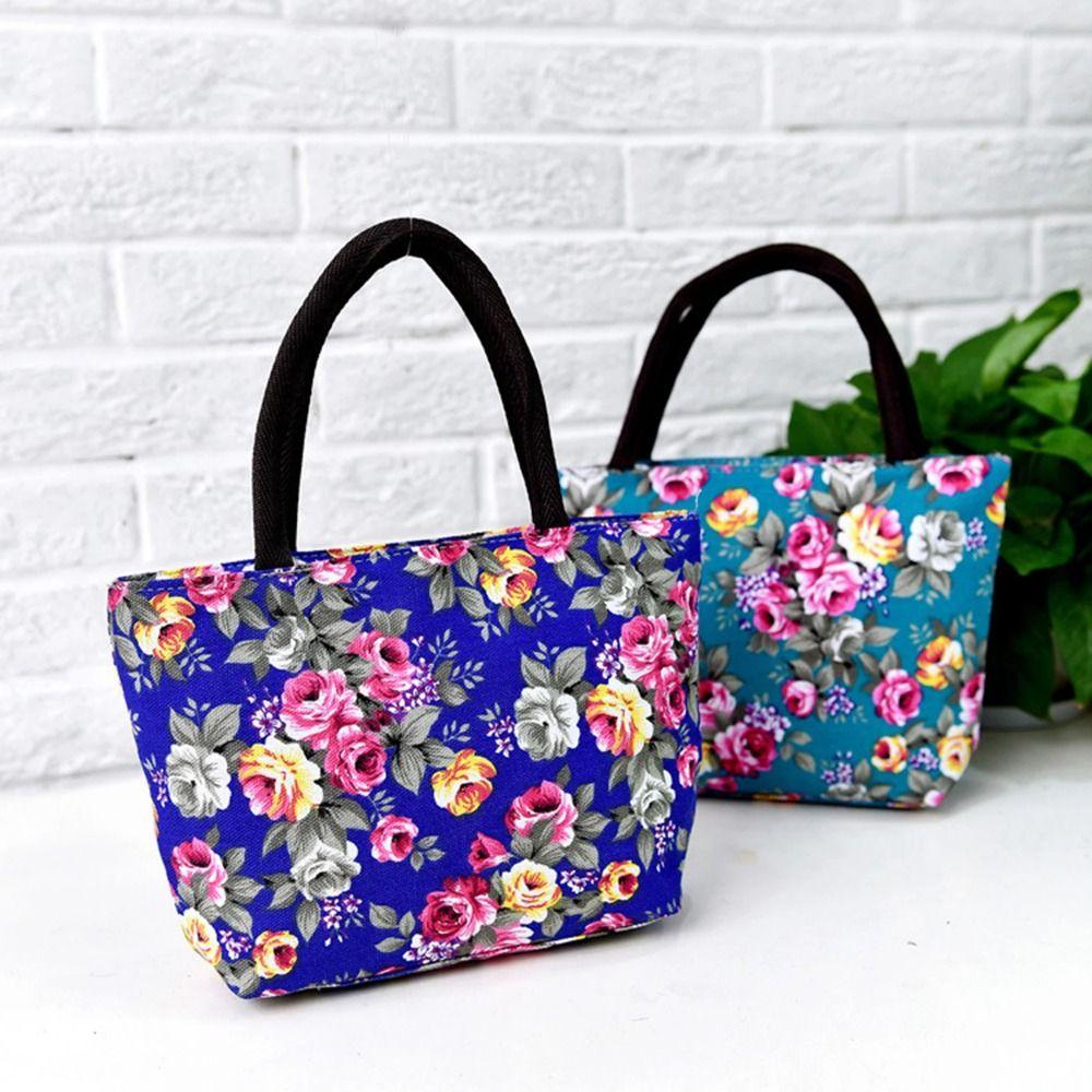 Printed Canvas Lunch Bag Oxford Cloth Rose Mommy Bag Portable Floral Tote Bag Travel
