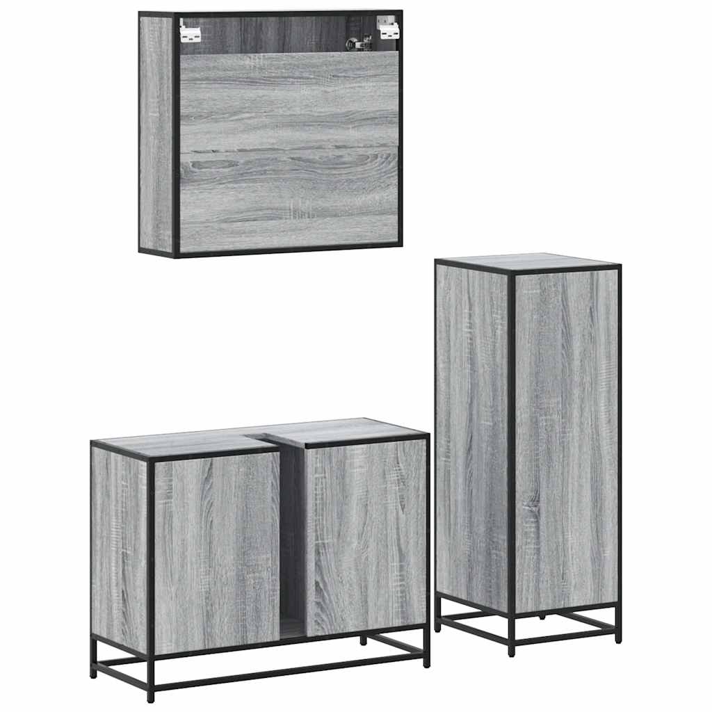3 Piece Bathroom Furniture Set Grey Sonoma Particleboard