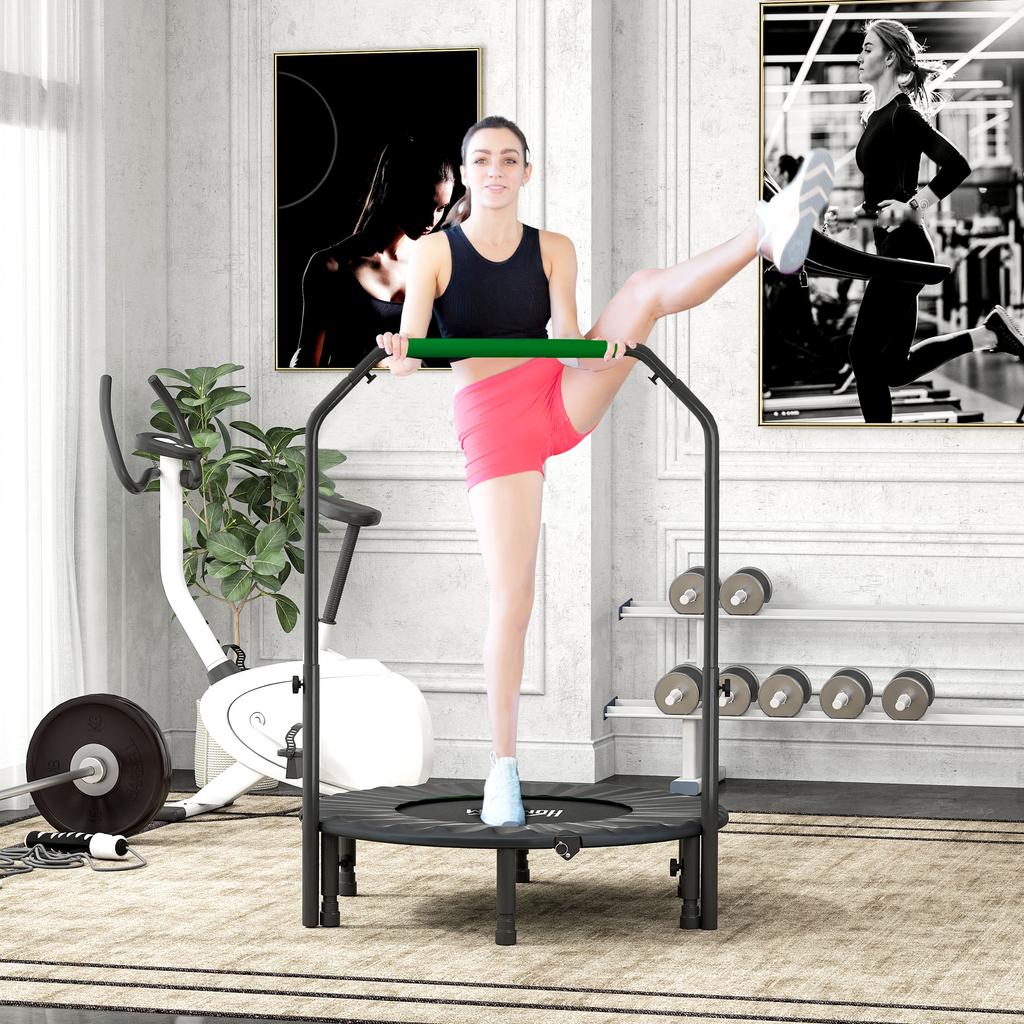 40 Zoll faltbares Mini-Fitness-Trampolin, mit verstellbarem Schaumstoffgriff, Grün