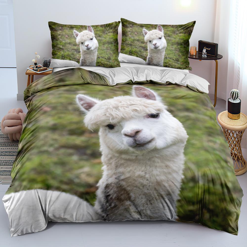 Alpaca Duvet Cover King Queen Size Kawaii Farm Animal Theme Bedding Set Kids Cartoon Llama Alpaca 2/3pcs Polyester Quilt Cover