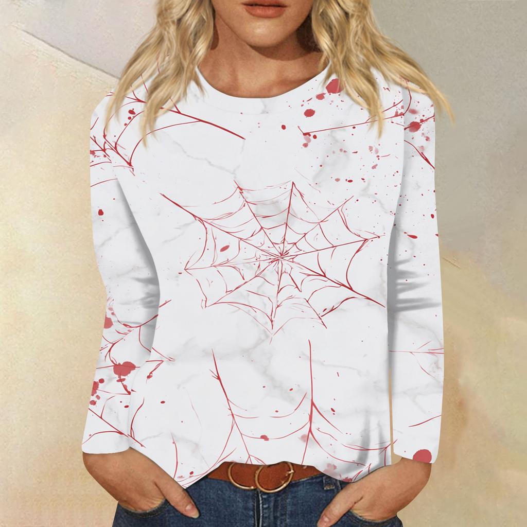 Modisches, lässiges Langarm-Oberteil mit Rundhalsausschnitt und Halloween-Print für Damen