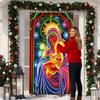 Christmas Door Cover Decoration Fabric Fluorescent Religious Jesus Scene Backdrop Christmas Porch Sign Banner Decor For Indoor