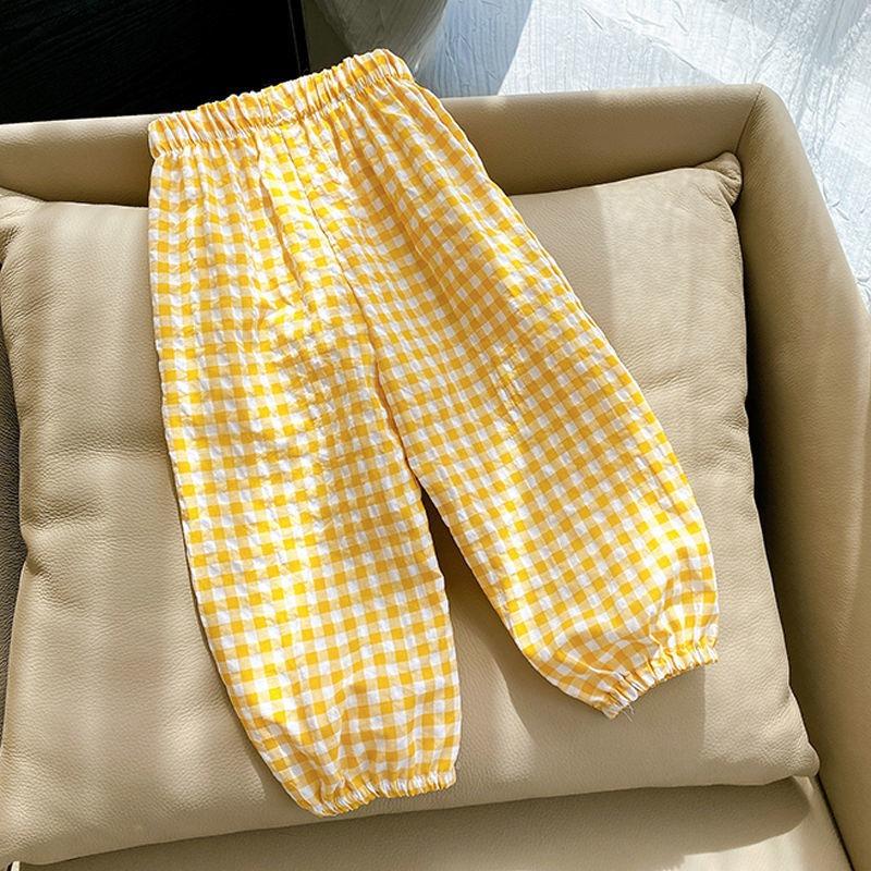 

Plaid Trousers Summer Girls Harlan Pants Children Fashion Versatile Pants Thin Mosquito Proof Pant 80cm жёлтый
