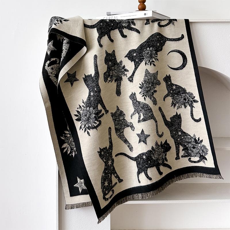 New Animal Design Winter Astral Cat Cashmere Jacquard Scarves High Quality Women Thicken Wrap Shawl Ladies Wool Pashmina Scarf