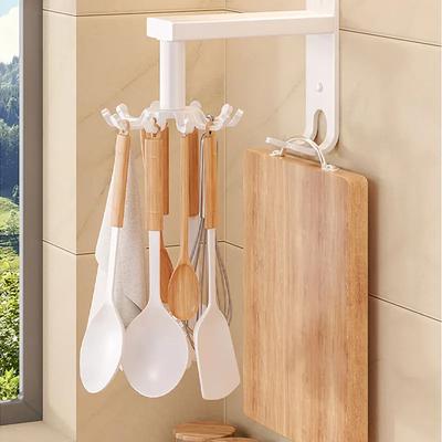 Skimmer 360° Swivel Wall Mounted Rack With Hook Utensil Holder Spatula Cutting Board Storage Rotating Shelf For Kitchen Supplies