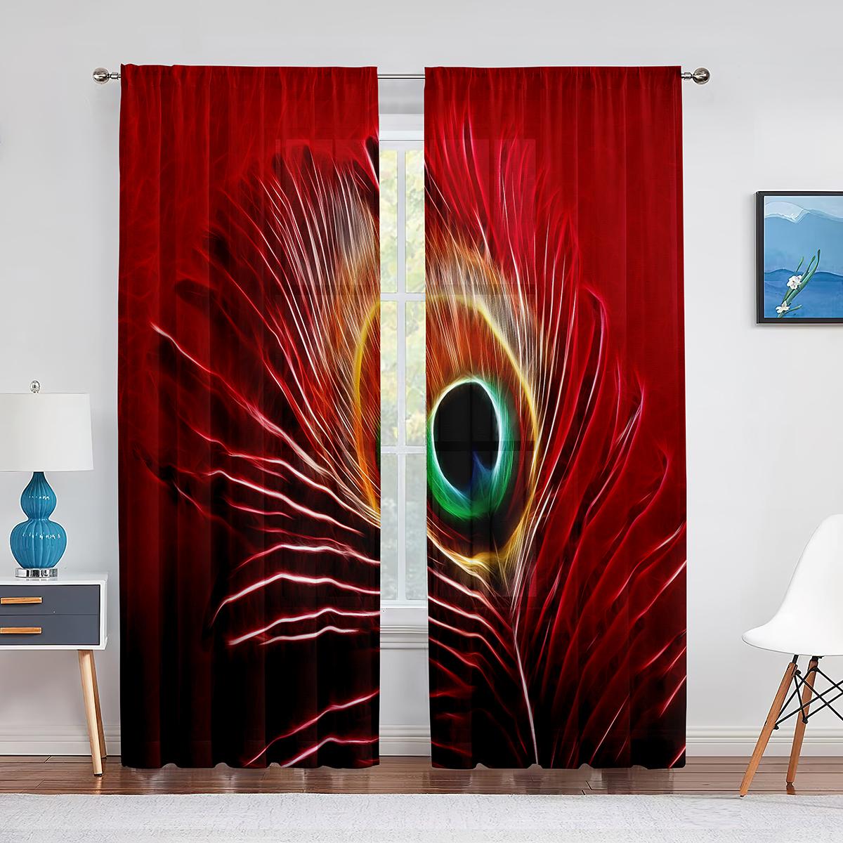 Голубые красивые прозрачные шторы с изображением павлина — фото 13