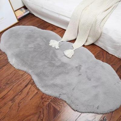 Irregular Shaped Plush Faux Rabbit Fur Rug for Bedroom, Living Room, or Bay Window - Soft, Washable, Long Pile Mat