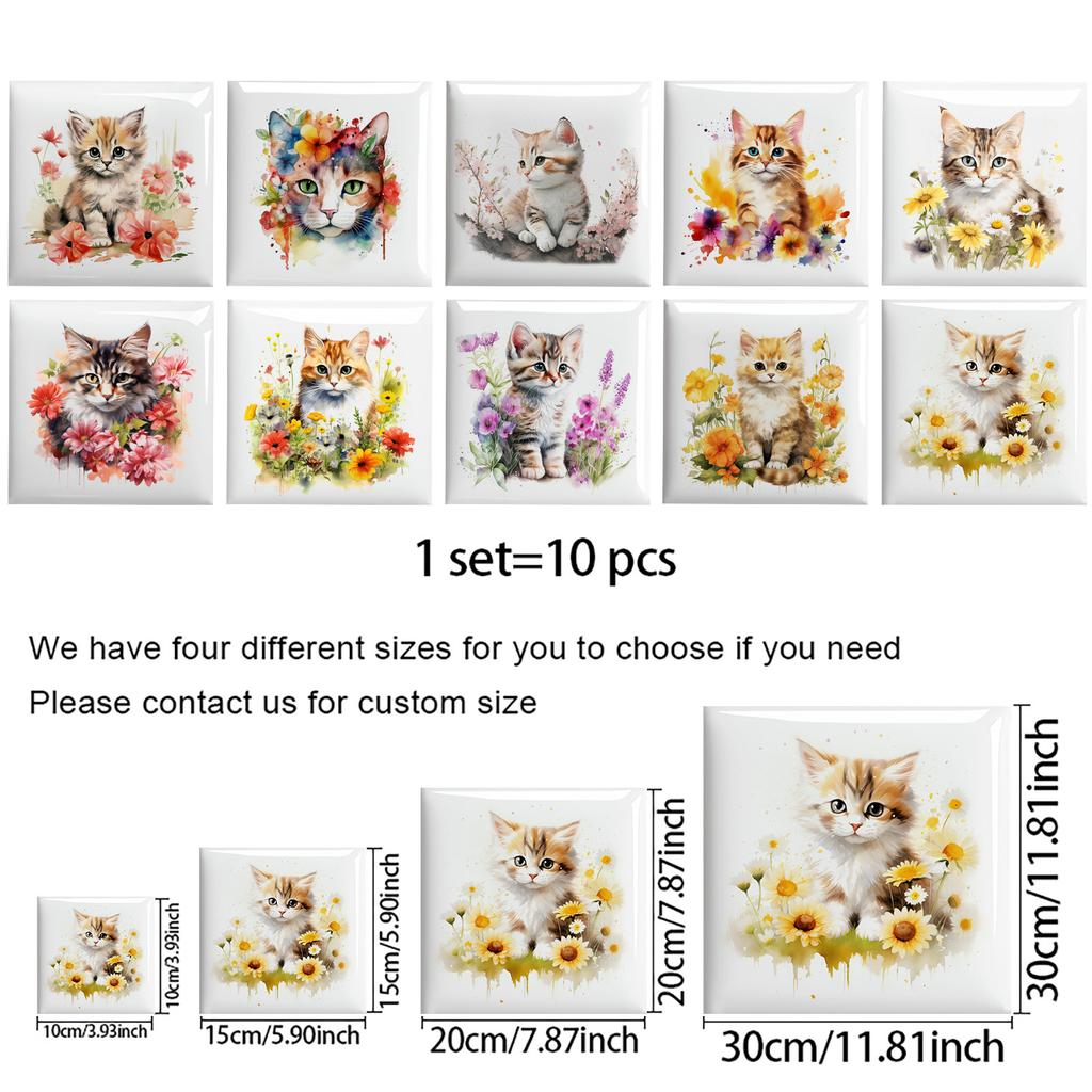 10Pcs Watercolor Flowers Cute Pet Wall Stickers Imitation Brick Bedroom Decoration Waterproof Self Adhesive Tile Wallpaper Kitchen Cupboard Decor