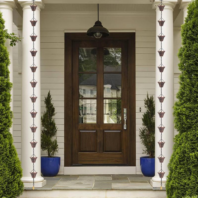 Regnkjede, Takrenne Nedløp Avleder Utendørs Metall Kobber Rutete Regnvannsforlengelser, 12 Kopper