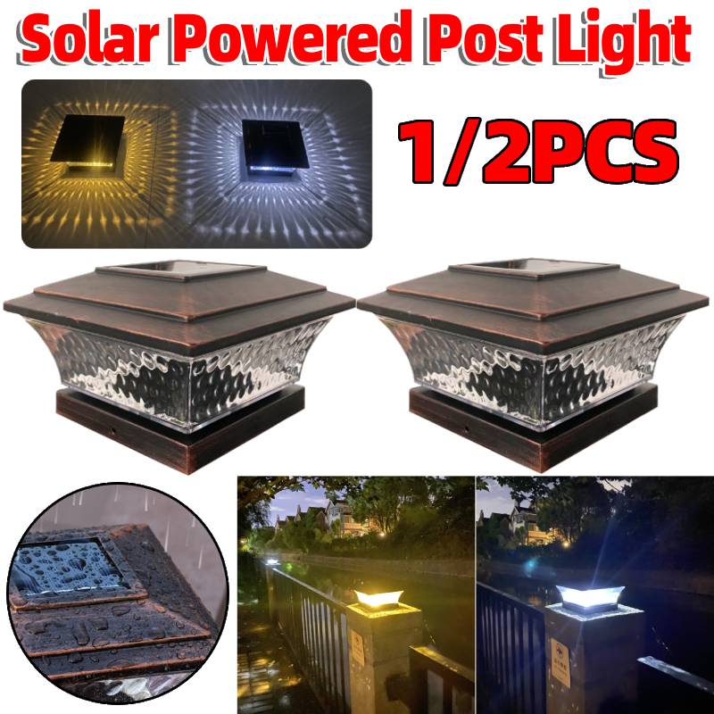 1/2Pcs Solar Powered Fence Light Landscape Pillar Lamp Retro Post Light Outdoor Waterproof Lantern for House Yard Patio Garden